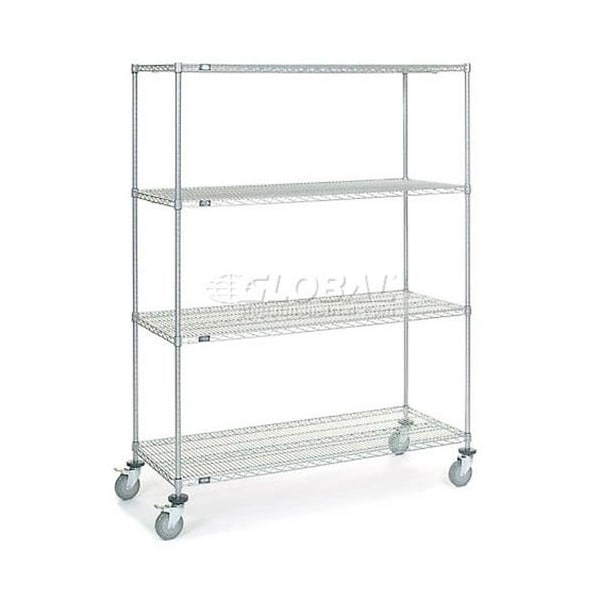 Nexel 4 Shelf Truck, Chrome, 60inW x 24inD x 80inH, Polyurethane Swivel Casters 168228 - main